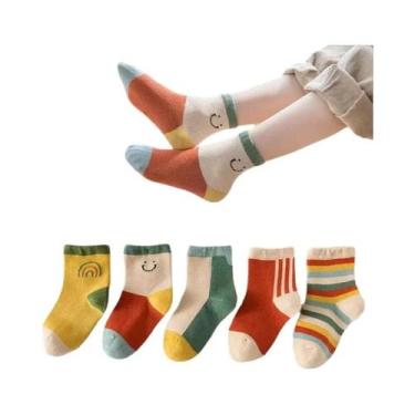 Imagem de Meias de Algodão com Listras Arco-Íris para Bebês - 5 Pares, 1-3 anos,