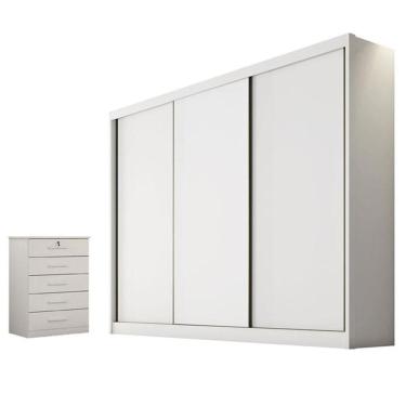 Imagem de Guarda Roupa Casal Logan E Gaveteiro Suiça Neve - Horizonte