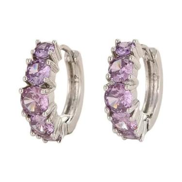 Imagem de Brincos De Argola Com Zircônia Roxa Em Ouro E Prata Para Mulheres, Peq