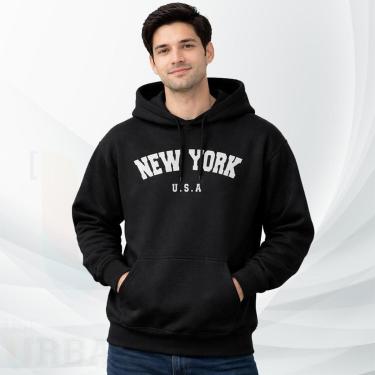 Imagem de Moletom Modelo Canguru Com Capuz Algodão Moleton Masculino e Feminino Estampa Cidade New York USA-Unissex