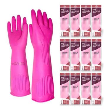 Imagem de Kit 12 Luvas Látex Rosa Antiderrapante Borracha Grossa - Volk do Brasi