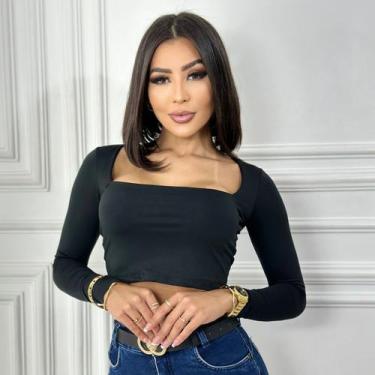 Imagem de Cropped Feminino Decote Quadrado Sexy Suplex Manga Longa - Adamas, Pre