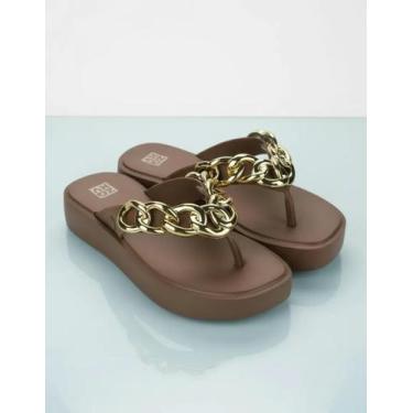 Imagem de Tamanco Zaxy Feminino Plataforma Com Corrente Dourada, Marrom café, 36