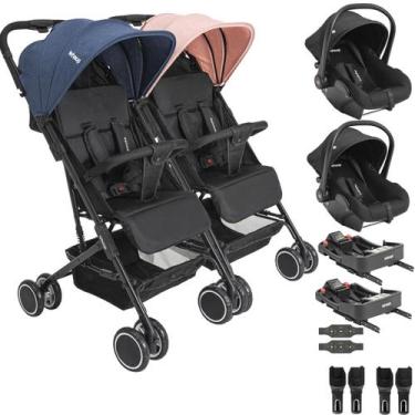 Imagem de Carrinho Kiddo Gemeos 2 Bebe Conforto Colinho 2 Base ISOFIX Mascote Ca