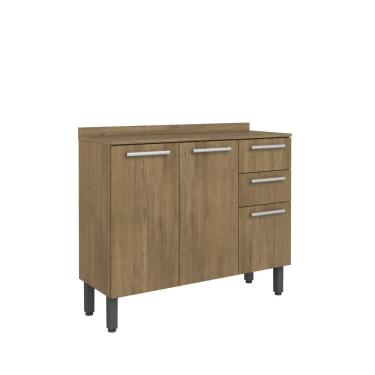 Imagem de Balcão com Tampo Samba 3 Portas 2 Gavetas Madeira 105CM Amadeirado para Cozinha Moderna