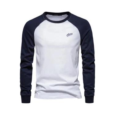 Imagem de Camisetas Casuais Masculinas De Manga Longa 100% Algodão Com Gola O AI