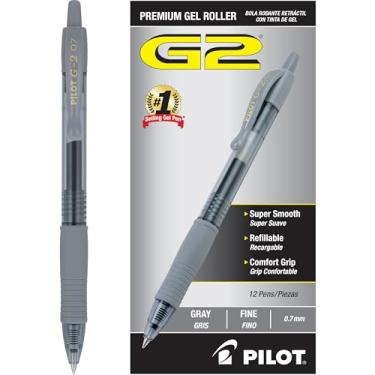 Imagem de PILOT Canetas de tinta gel premium G2, ponta fina, tinta cinza, 12 unidades (17140)