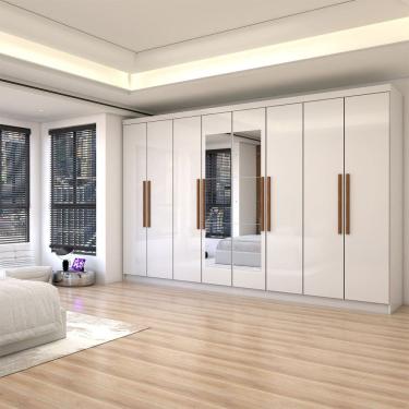 Imagem de Guarda-Roupa Casal Odisseia 8 Portas 4 Gavetas com Espelho Branco - Panorama Móveis