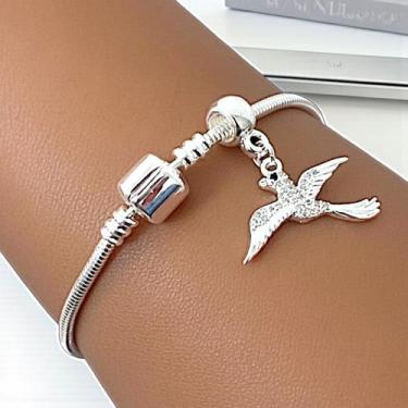 Imagem de Kit Pulseira Prata 925 Revestida e Berloque Passaro Avião - mymo, 17