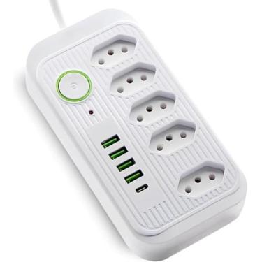 Imagem de Extensão Tomada, Régua Tomada, Régua de Energia, 5 Tomadas, 4 Interfac