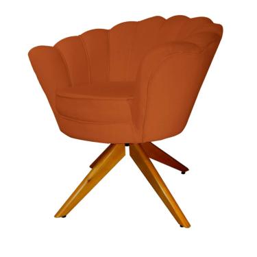 Imagem de Kit 2 Poltronas Estofada Com Base Giratória de Madeira Pétala Veludo Terracota - LM DECOR
