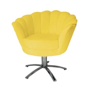 Imagem de Conjunto 2 Poltronas Estofada Com Base Giratória de Metal Pétala Suede Amarelo - LM DECOR