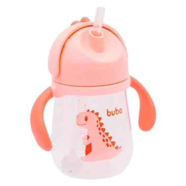 Imagem de Copo Infantil Com Alça Removível E Canudo Dino Rosa 240ml - Buba