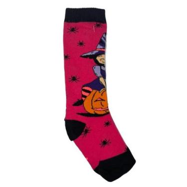Imagem de Meia 3/4 Cano Alto Halloween Bruxinha Rosa Infantil e Adulto - Miimos,