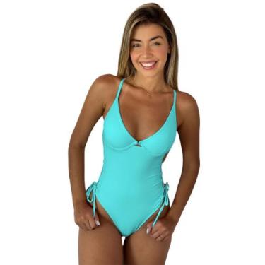 Imagem de Maio Com Aro e Bojo Trançado Nas Laterais - MF FASHION, Azul piscina, 