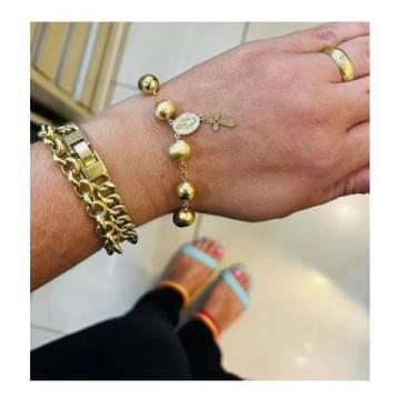 Imagem de Pulseira Feminina Ouro18k Bolas Bolinhas Grandes Douradas 20cm - Virtu