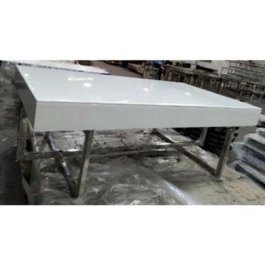 Imagem de Mesa de Centro Moderno Metal Prateado Tampo Branco - LUXdécor