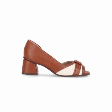 Imagem de Sapato piccadilly peeptoe feminino 715030, Conhaque, Natural, 35