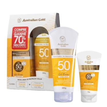 Imagem de Kit Protetor Solar Corporal 200g Facial 50g Creme Gel FPS50 Australian