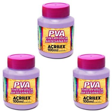 Imagem de Kit Tinta Fosca Artesanato PVA Lilás 3x 100ml Acrilex