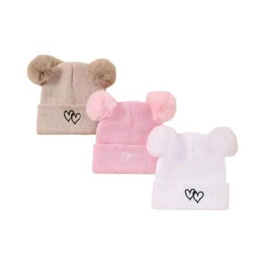 Imagem de Gorro De Malha Quente Para Crianças Com Duplo Pom Pom E Coração Bordad