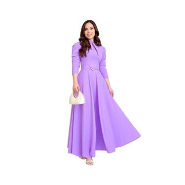 Imagem de Vestido Feminino Longo Terra Prometida Gravatinha, Lavanda, G