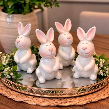 Imagem de Enfeite de Páscoa Decorativo Coelhinhos para Mesa e Vitrine Kit 32 Peças Plástico Branco 10cm