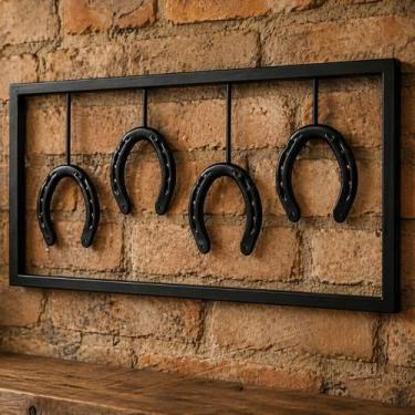 Imagem de Quadro Parede em Ferro Retangular 4 Ferraduras Decoração Country - Pon
