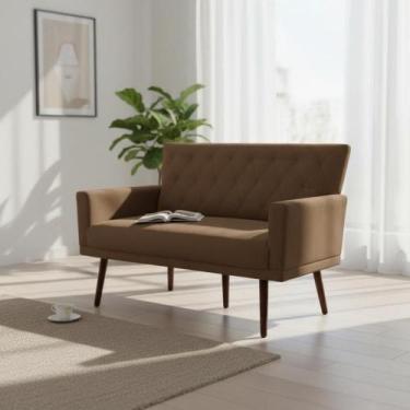 Imagem de Namoradeira Decorativa Aurora Suede Marrom Pés Madeira Mz Decor - Mazz