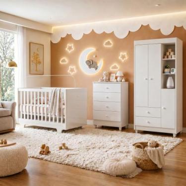 Imagem de Quarto de Bebê Completo 100% MDF com Cômoda Berço e Guarda Roupa 1 MDF