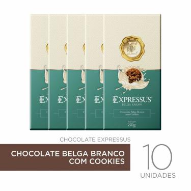 Imagem de Kit c/10 Barras de Chocolate Expressus Kakaw Belga Branco com Cookies