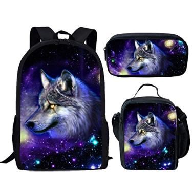 Imagem de Mochila escolar Showudesigns Cool Animal Galaxy Star para crianças pequenas, Wolf 1 Sets, One_Size