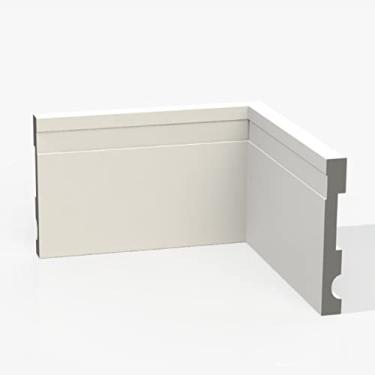 Imagem de Kit 10 barras Rodapé Poliestireno 10 cm altura Guarnição Frisado Branco barra com 2,40M RF100