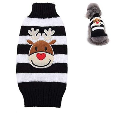 Imagem de Yajun Suéter de Natal para cães roupas para animais de estimação, casaco de festa quente para inverno moda cachorro suéter macio roupa para gatos preto, GG