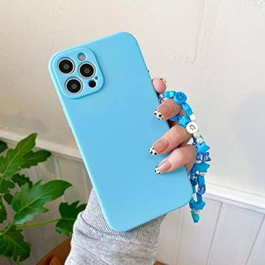 Imagem de Estojo com pingente de miçangas emoticons para iPhone 12 13 11 Pro Max XR XS X 7 8 Plus SE2 Mini Bonita Cor Sólida Capa TPU, Azul, para iPhone 8 Plus