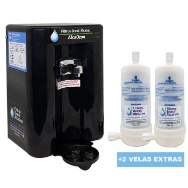 Imagem de Filtro Purificador Agua Alcalina Ozonio Alcaozon Preto + 2 Vela