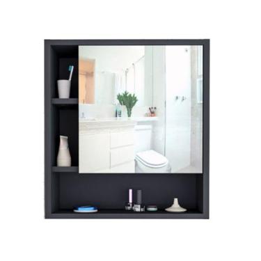 Imagem de Armário Para Banheiro 1 Porta Com Espelho Slim Appunto Preto E Castanh