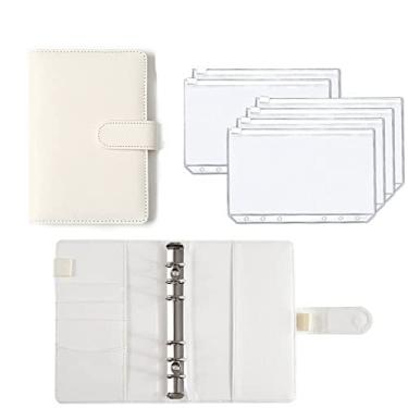 Imagem de Pasta A6 Planner de Couro PU Orçamento Bolsos Folhas de Orçamento de Despesas Caderno Sistema Organizador de Envelope de Dinheiro com Zíper Transparente, Branco