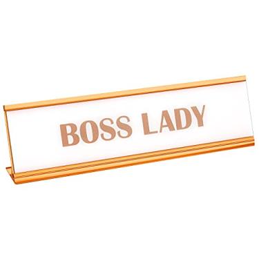 Imagem de Zonon Placa Boss Lady, placa de chefe de menina ouro rosa, placa de senhora de chefe de acrílico, placa de mesa de fundo branco, placa de nome de mesa dourada chefe para mulheres decoração de