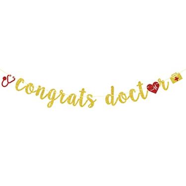 Imagem de Cartaz de Congrats Doct Banner- Decoração de placa de turma de 2021, Graduação de Doutor, Documento de Parabéns, Ensino Médio/Faculdade/Sênior Decorações de festa de formatura (Glitter dourado)