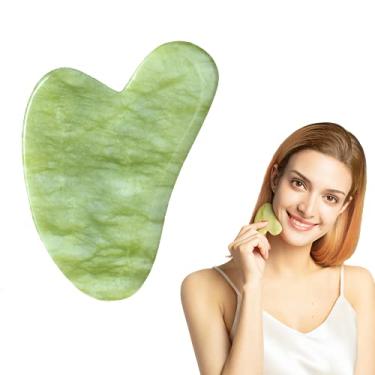 Imagem de Ferramenta de Massagem Gua Sha de Jade Natural dá uma sensação ótima, uso de pedra guasha no rosto e no corpo, massageador facial para cuidados com a pele promove o fluxo sanguíneo, ferramenta de escultura facial fácil de segurar, terapia de acupuntura, ponto de gatilho