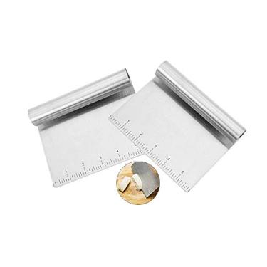 Imagem de 2 peças de raspador de alimentos de aço inoxidável e cortador grande espátula de grelha ferramenta de cozinha Gadget por, raspador de banco, ferramenta de corte de bolo de vegetais de batata com escala de medição