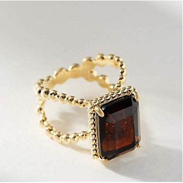 Imagem de Anel feminino vintage de pedra preciosa quadrada vermelha HengSun com pedra preciosa nobre tendência da moda e anel feminino com pedra preciosa vintage elegante, US 7, 1