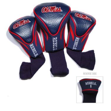 Imagem de Team Golf Capas de cabeça NCAA Ole Miss Rebels Contour Golf Club (3 unidades) numeradas 1, 3 e X, serve para motoristas de grandes dimensões, clubes de utilidade, resgate e Fairway, forrado com veludo para proteção extra do clube