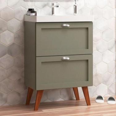 Imagem de Gabinete Para Banheiro Com Cuba 60cm Retro Mdf Verde Milano - On Móvei