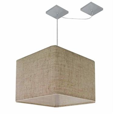 Imagem de Lustre Pendente Quad com Desvio Cúpula Tecido 30/40x40 cm, Vivare Iluminação, Pendente4269 RST, Rustico Bege, Médio
