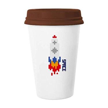 Imagem de Caneca de cerâmica Space Ship Rocket Fire Universe Pixel copo de café copo copo de cerâmica