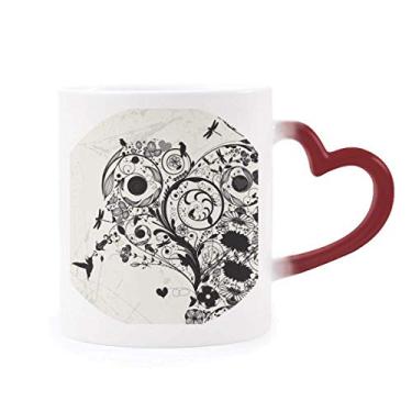Imagem de Plantas de flores preto branco arte grão contorno sensível ao calor caneca vermelha mudança de cor grés copo