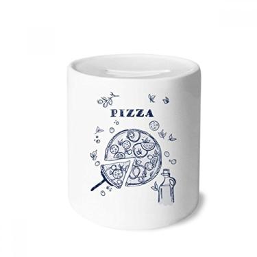 Imagem de DIYthinker Caixa de moedas de cerâmica com desenho de linha Pizza Italy Foods Porta-moedas para presente