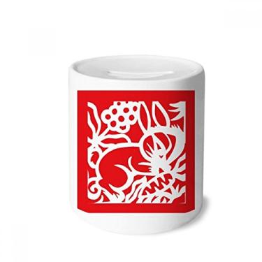 Imagem de DIYthinker Coelhos cortados em papel Animal Zodíaco da China Caixa de dinheiro Caixa de cerâmica Porta-moedas Presente de coelhos